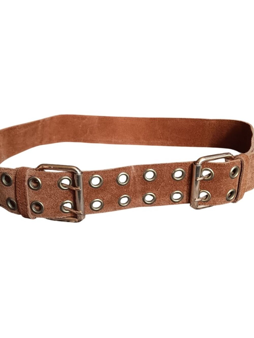 True Vintage Belt Brown 1970's 30 32 34 Suede Double Grommet Buckle Belt Spain